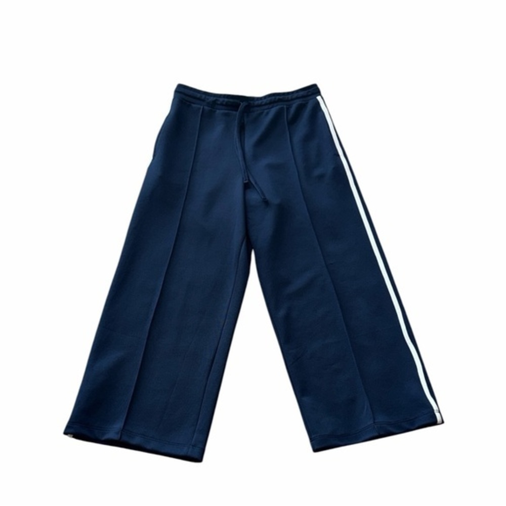 Zara Navy Wide Leg Side Stripe Ankle Trousers Size Small